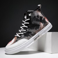 Men Ink Painting Ice Silk Canvas Comfy High Top Breathable Casual Sneakers