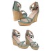 Women's Shoes - Summer Women Sandals High Wedges PU Leather Cross-over Strap Shoes Green