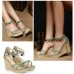 Women's Shoes - Summer Women Sandals High Wedges PU Leather Cross-over Strap Shoes Green