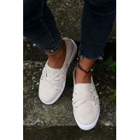 White Round-toe Suede Leather Splicing Chic Studded Slip-on Sneakers