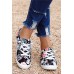 Women's Shoes - Multicolor Floral Print Criss Cross Drawstring Flat Sneakers