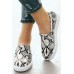 Women's Shoes - White Snakeskin Print Slip-on Loafer