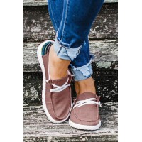 Pink Casual Western Pattern Lacing Up Loafers