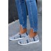 Women's Shoes - Gray Pattern Patchwork Drawstring Slip On Sneakers