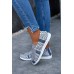 Women's Shoes - Gray Pattern Patchwork Drawstring Slip On Sneakers