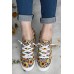 Women's Shoes - Yellow Sunflower Leopard Print Lace-up Round Toe Sneakers