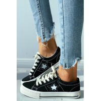 Black Star Pattern Lace-up Casual Canvas Sneaker