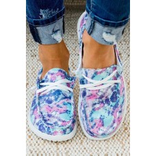 Tie Dyed Slip On Lace-up Flat Shoes