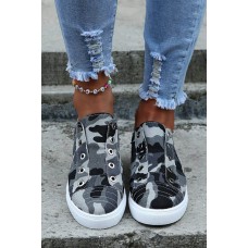 Gray Canvas Camo Distressed Sneakers