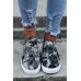 Women's Shoes - Gray Canvas Camo Distressed Sneakers