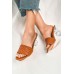 Sandals - Brown Square Head High Heel Sandals