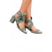 Sandals - Green Open Toe Bowknot Ankle Strap High Chunky Heel Sandals