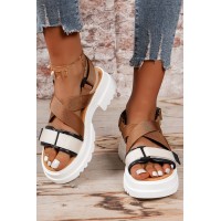 Brown Two Tone Slingback Sport Sandals