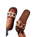 Sandals - Brown Chain Decor Slip-on Flat Sandals