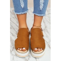 Brown Suede Open Toe Wedge Sandals