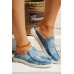 Slippers - Sky Blue Color Block Slip-on Canvas Slippers