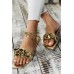 Slippers - Golden Chain Patent Leather Viscose Rectangle Flat Slippers