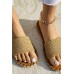 Slippers - Khaki Straw Woven Linen Slippers