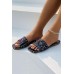 Slippers - Black Square Toe Rivet Paisley Print Slippers