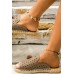 Slippers - Khaki Fringed Hollow PU Open Toe Slipper