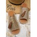 Slippers - Khaki Fringed Hollow PU Open Toe Slipper