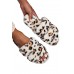 Slippers - Double Straps Leopard Faux Fur Slippers