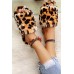 Slippers - Leopard Print Open Toe Flat Plush Slippers