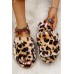 Slippers - Leopard Print Open Toe Flat Plush Slippers