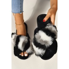 Colorblock Criss Cross Open Toe Plush Slippers