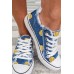 Men's Shoes - Sky Blue Baseball Print Raw Hem Lace-up Denim Sneakers