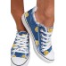 Men's Shoes - Sky Blue Baseball Print Raw Hem Lace-up Denim Sneakers