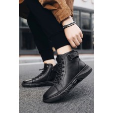 Black PU Leather Zipped Round Toe Ankle Boots