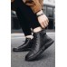 Men's Shoes - Black PU Leather Zipped Round Toe Ankle Boots