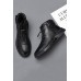 Men's Shoes - Black PU Leather Zipped Round Toe Ankle Boots