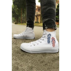 White American Flag Graphic Print High Top Canvas Shoes