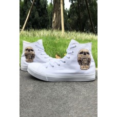 White Skull Print Lace-up High Top Canvas Sneakers