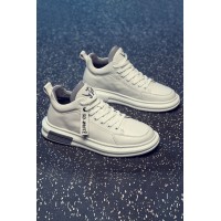 White Solid Color Lace-up Round Toe Men's Sports Shoes
