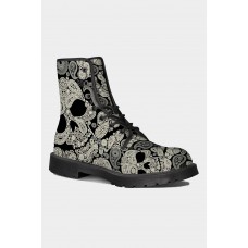 Gray Men's High Top Skull Work Boots