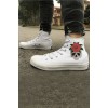 White Skull Floral Print High Top Men's Canvas Sneakers