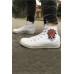 Men's Shoes - White Skull Floral Print High Top Men's Canvas Sneakers