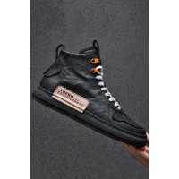 Black Patchwork PU Leather High Top Men's Sneakers