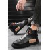 Men's Shoes - Black Patchwork PU Leather High Top Men's Sneakers