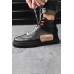 Men's Shoes - Black Patchwork PU Leather High Top Men's Sneakers